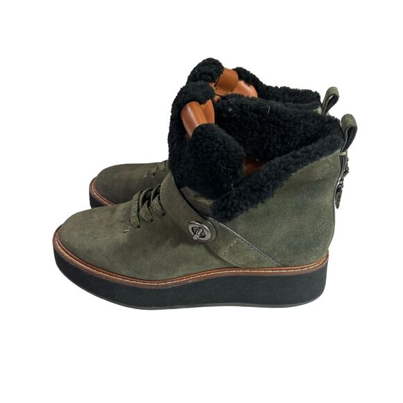 COACH G1354 Urban Hiker Suede Ankle Shearling Cold Weather Boots Green Size 7b - Picture 4 of 5